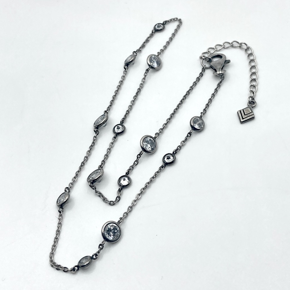 𝅺silpada Sterling Silver Cubic Zironia Station Necklace 16” + 2” Extender